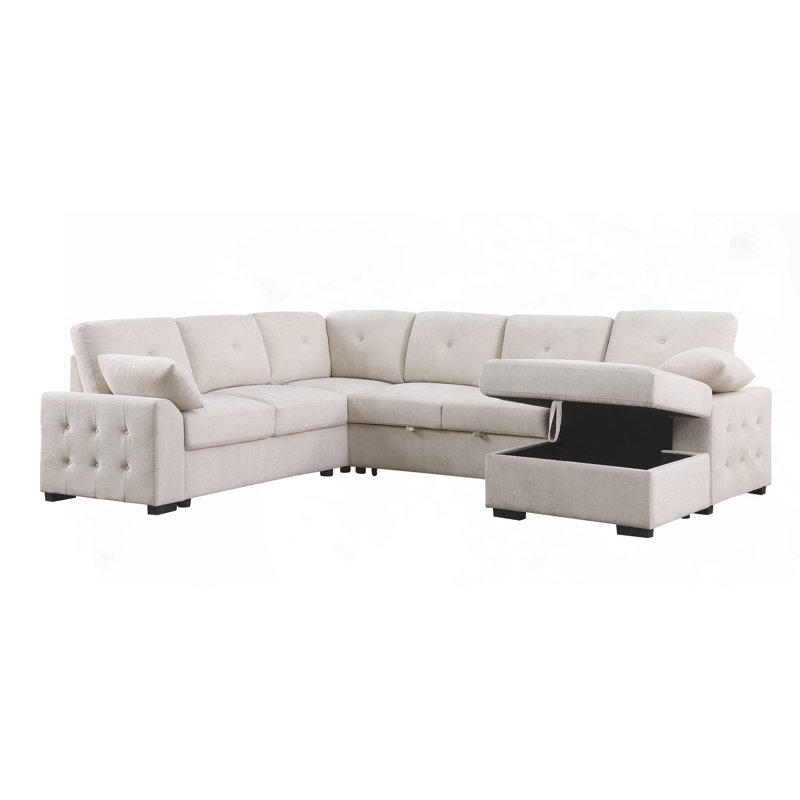 Multi-Functional L-Shaped Corner Sofa with Storage, Beige