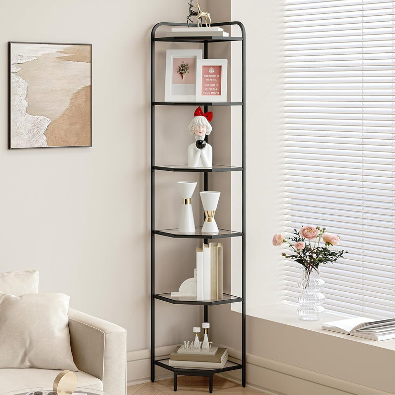 160cm H x 30cm W Metal Corner Bookcase, Black