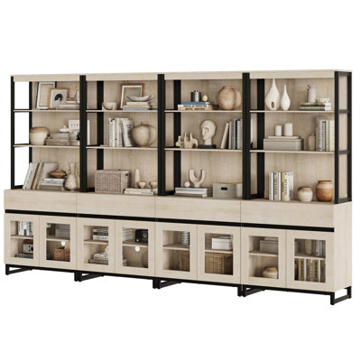  Office Furniture Set: 59In Modern Executive Desk With Charging Station & Drawers And Four 72In Tall Bookcases With Storage Cabinet, Home Office Furniture For Work Study