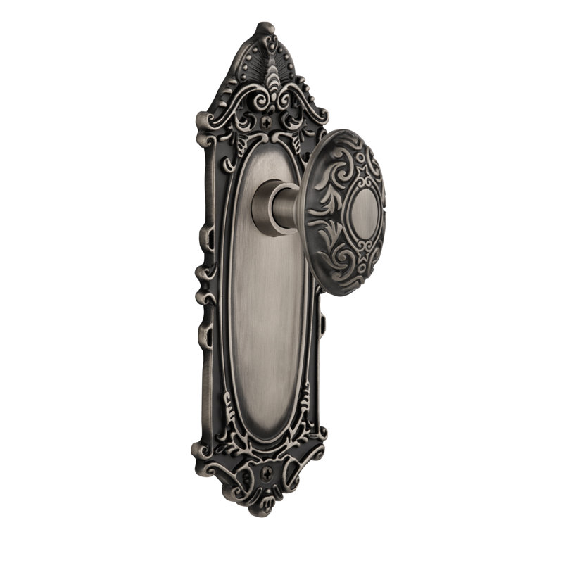 Victorian Plate with Victorian Door Knob, Antique Pewter, 2.375"