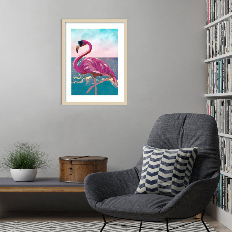 «Flamingo go to the beach» par Kenson, impression d'art mural en bois, H 25 po x l 19 po