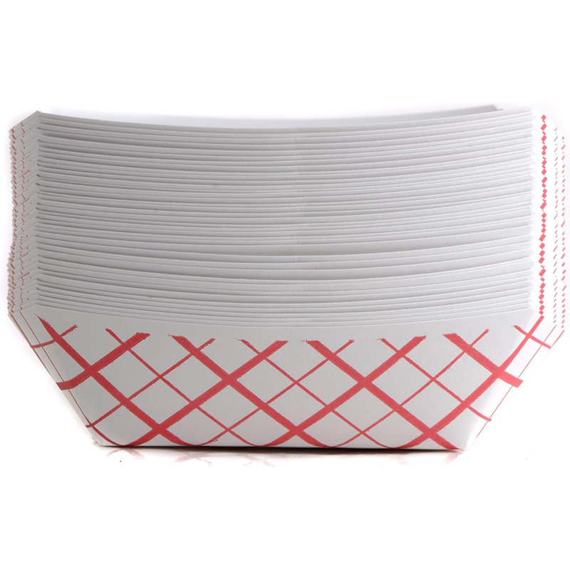 Plateau alimentaire Ecoqualité 1/4 lb en papier à carreaux rouges - pour les pique-niques, les carnavals, le camping, le barbecue et les fêtes (50)