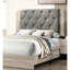 Grand lit contemporain, décor crème et gris, tête de lit, cadre de lit moderne en bois d'hévéa, mobilier de chambre à coucher-1133642429