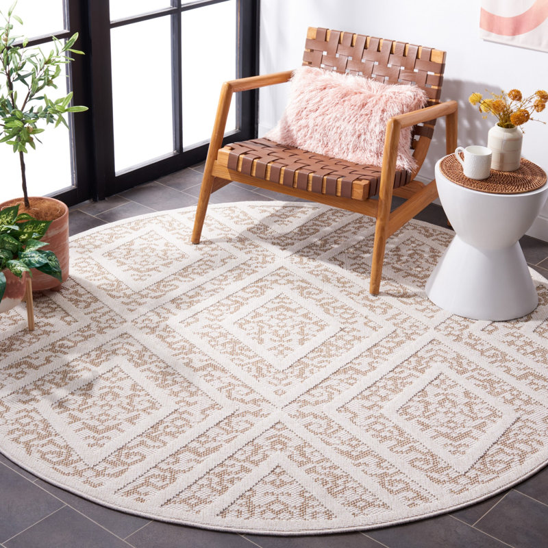 Alibek Performance Geometric Indoor/Outdoor Area Rug, Round 6'7"