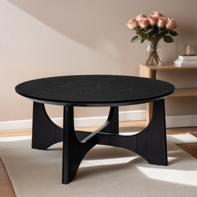 Urian Cross Legs 36" Round Coffee Table,Wood coffee table by Latitude Run
