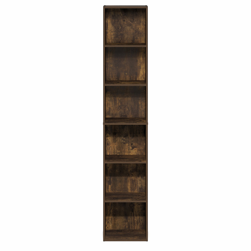 Bibliothèque étroite Bolick 6 niveaux, Bois de pin ambré