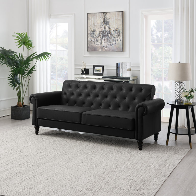 Lemoyne 3 Seater Faux Leather Sofa, Black