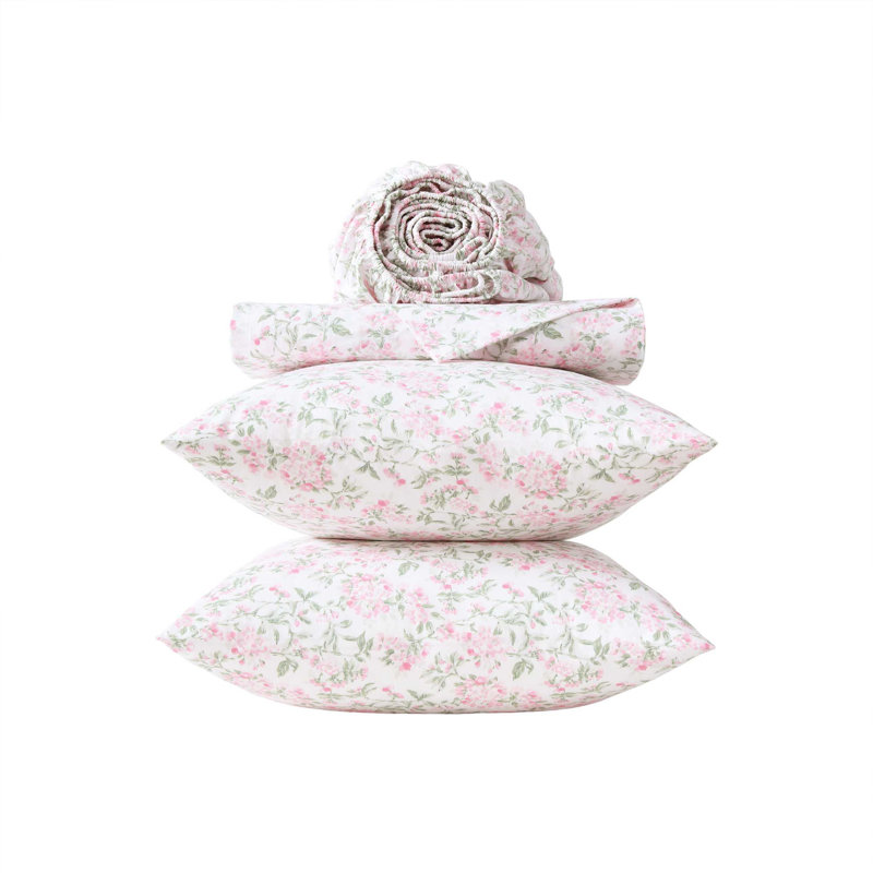 Ensemble de draps en percale de coton Laura Ashley, Ensemble de draps pour grand lit avec deux taies d, Blossom Bliss - rose