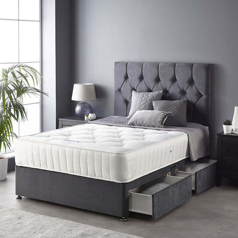 Boutique Pocketsprung Divan Bed Set, Double (4'6), 2 Drawers, Steel