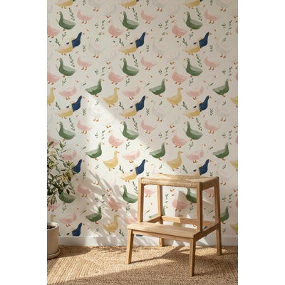 Murale de papier peint fantaisiste pastel Ducks