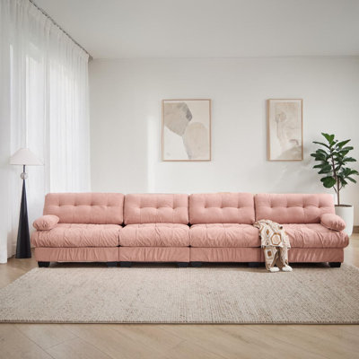 Canapé modulaire 4 places pour salon Genèveve, siège profond avec accoudoirs 6 coussins, flanelle avancée