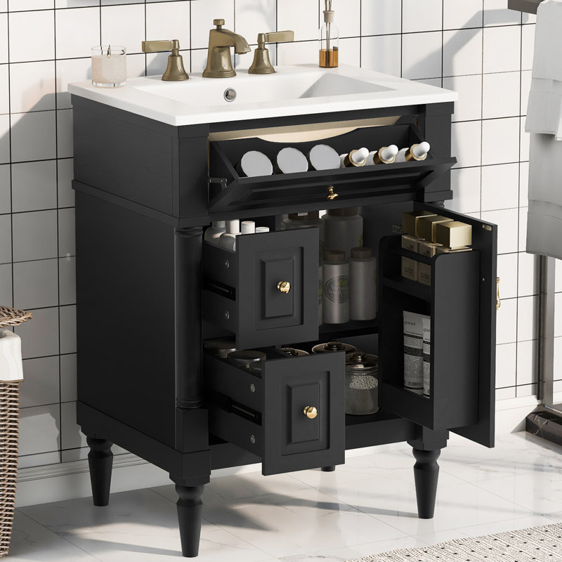 Meuble-lavabo 24 po avec comptoir en céramique, Noir