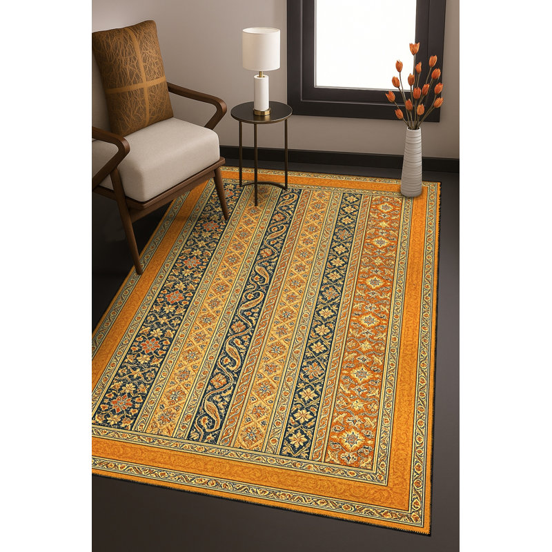 Tapis bleu tissé lavable rétro Mosso, 3'3" x 4'11"