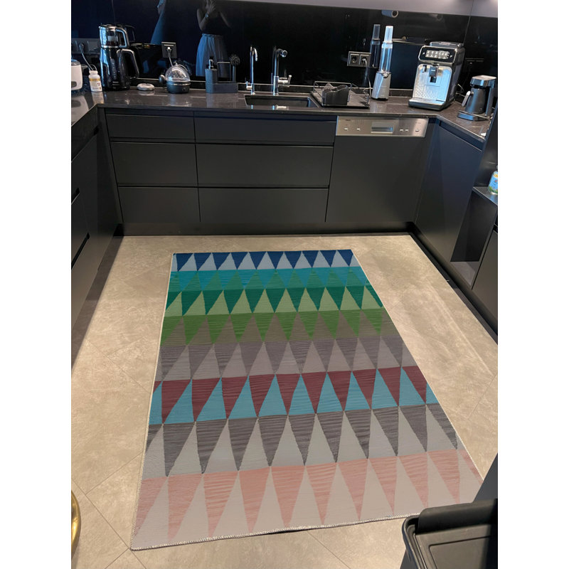 Tapis en polypropylène à motif argyle de couleur beige / bleu / vert Ranchero, Rectangle 5 pi x 6 pi 6 po