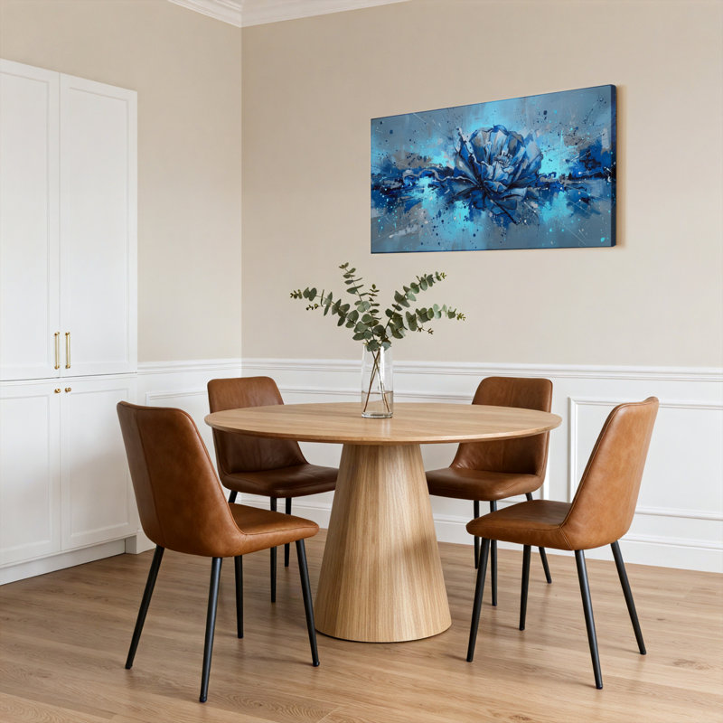 Ensemble de 1 tableau abstrait floral bleu sur toile tendue, H 20 po x l 40 po