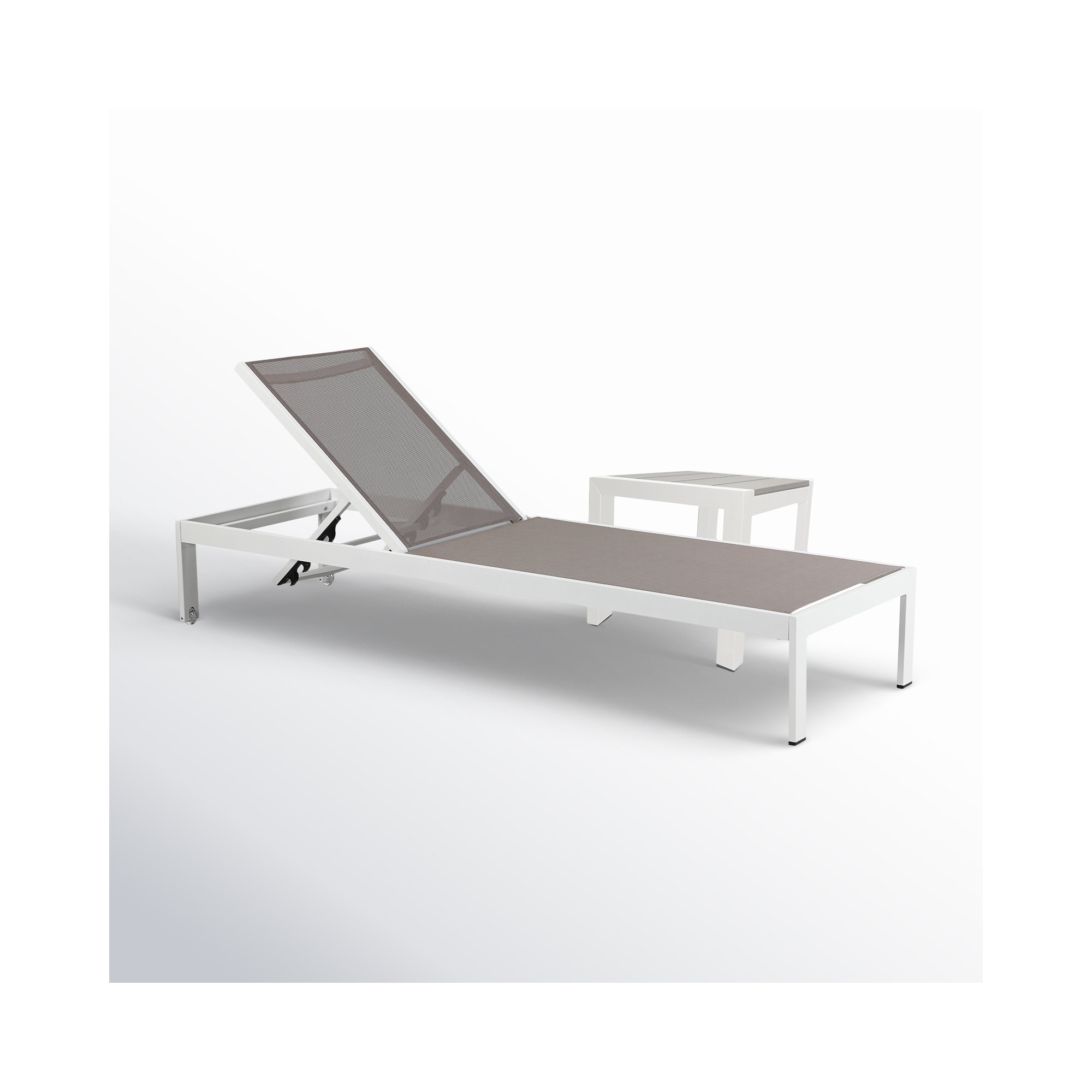 Aynura 76" Long Reclining Chaise Lounge Set with Table, Gray, White