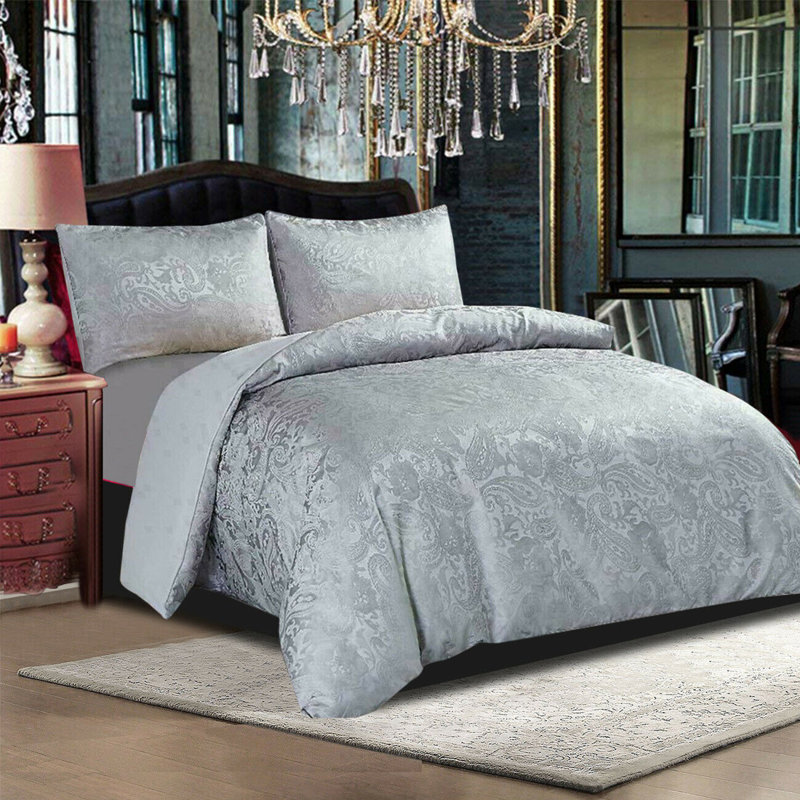 Diep Polyester Paisley Duvet Cover Set with Pillowcases Included, Double - 2 Standard Pillowcases, Silver