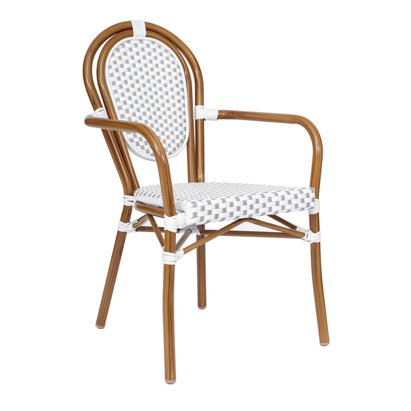 Connally All-Weather Commercial Stacking Paris Chair with Metal Frame, White/Gray/Natural