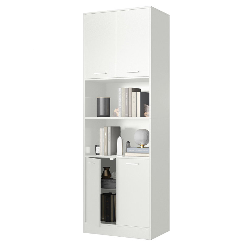 Azarias 71" H x 23.6" W Standard Bookcase with 4 Doors and Adjustable Shelves, White