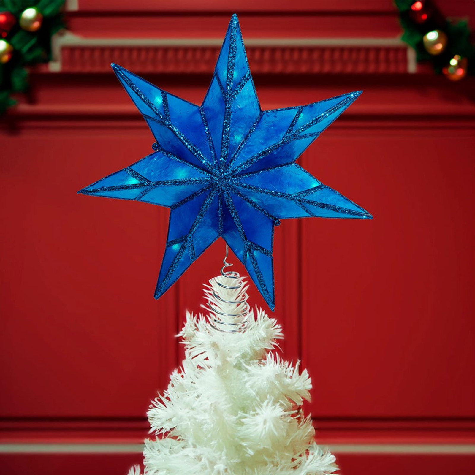 10-Light 7-Point Capiz Star Tree Topper, Blue Star