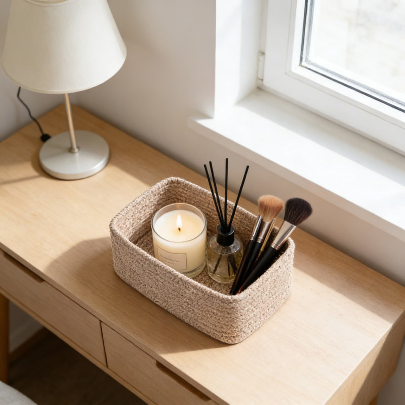 6 Pack Woven Storage Baskets For Shelves And Organizing, Decorative Cotton Bins For Home, Office, Closet, And Cabinet Organization