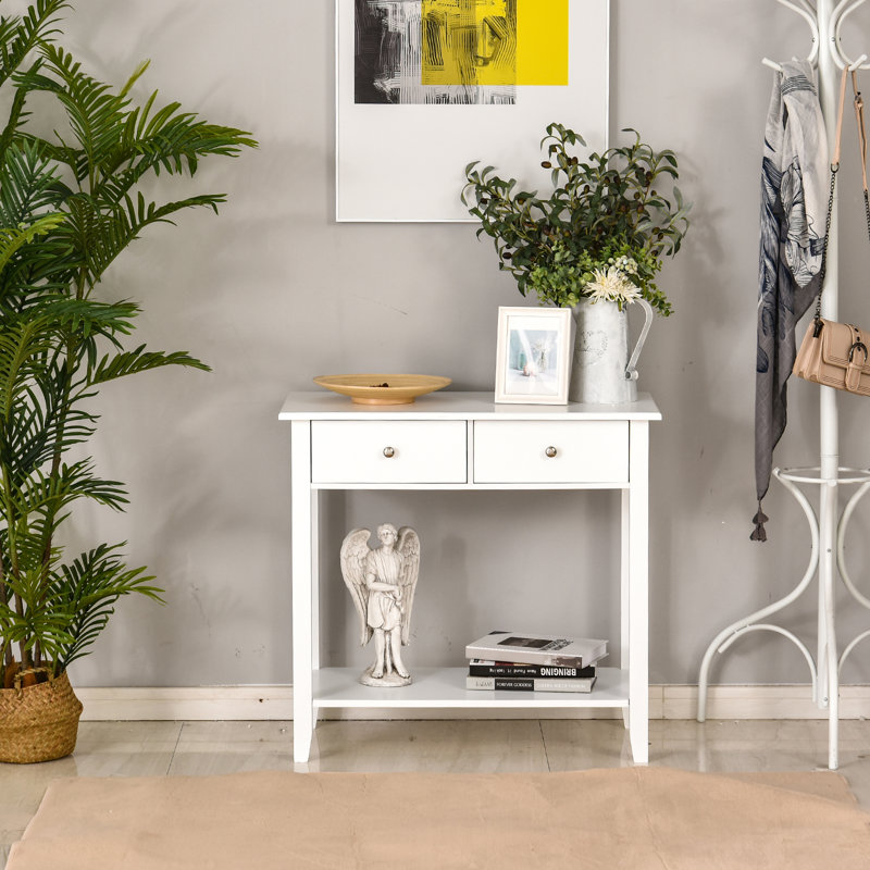 Canapé-console en bois avec 2 tiroirs et 1 tablette de rangement pour le salon Putra, blanc