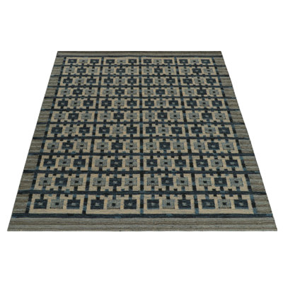 Scandinavian Hand Knotted Wool Geometric Area Rug