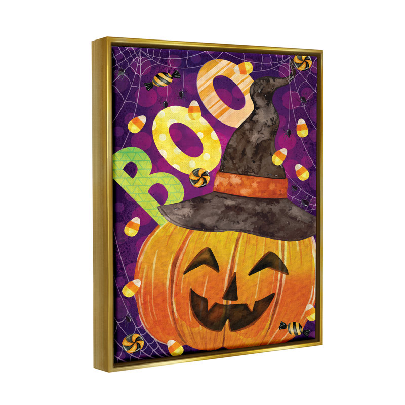 «Boo Jack-o-Lantern Halloween Candy» par ND Art, impression, H 31 po x l 25 po x P 1,7 po, Cadre flottant métallique doré