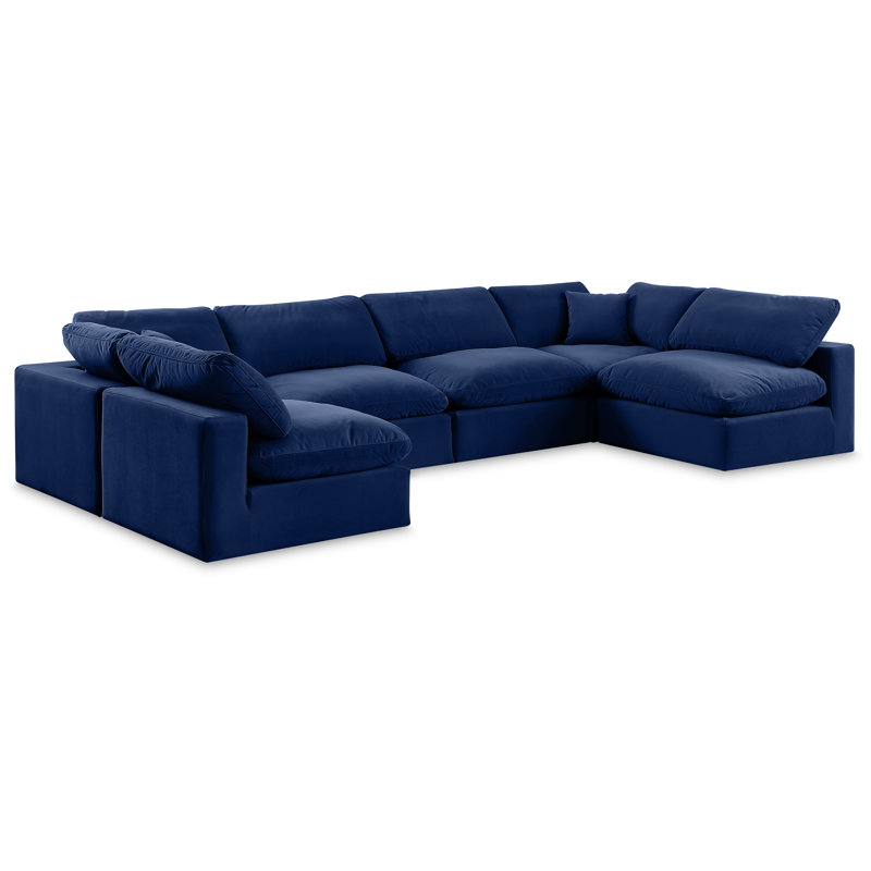Canapé modulaire réversible en velours Hrannar, Velours bleu marine