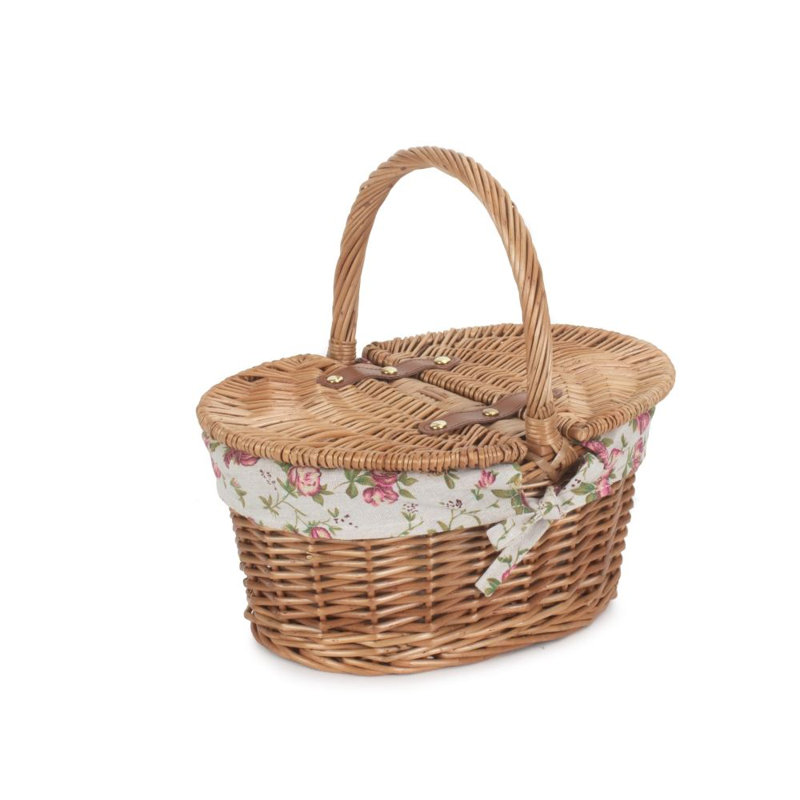 Wicker Child sized Picnic Basket with Lining, Light Steamed