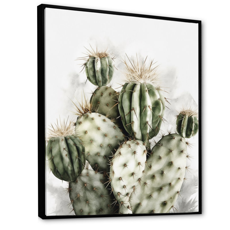 «Lincoln Desert Green Flower Cactus» sur toile, H 20 po x l 12 po, Cadre flottant noir