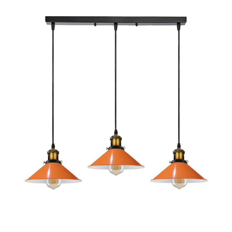 Luminaire suspendu vintage réglable à 3 voies avec base rectangulaire pour îlot de cuisine, salle à manger, Orange