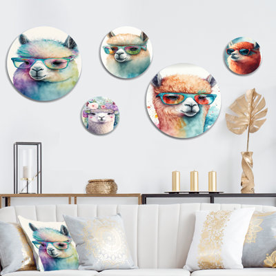 Décoration murale en métal Cool Alpaca avec lunettes de soleil I