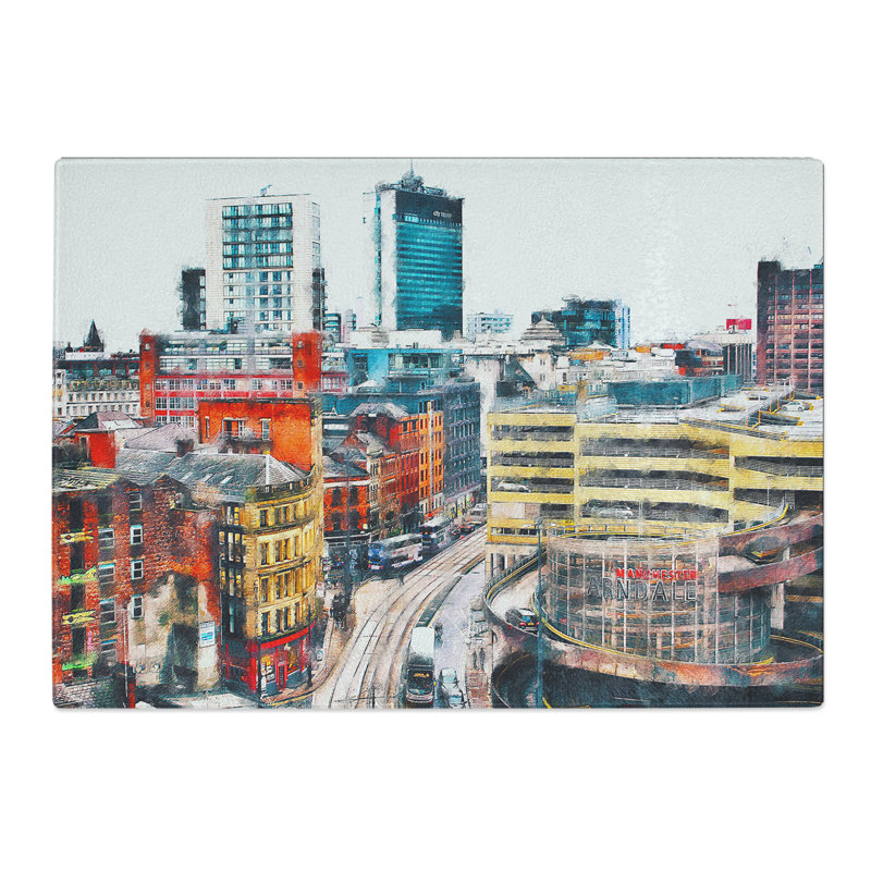 Tempered Glass the Manchester Skyline Chopping Board, 28.5 cm x 39 cm