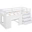 Lit mezzanine simple blanc avec structure en bois massif, armoire et tablette pour pieds décoratifs-601725631