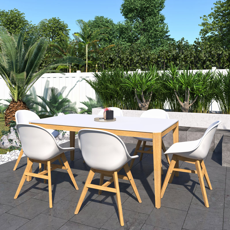 Grandos 6 - Person Patio Dining Set with Rectangular Table, White