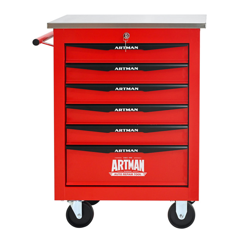 Chariot à outils à tiroirs avec roulettes, Rouge / Noir