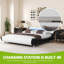 King Bed Frame Upholstered Led Bed Frame With Lights & Storage Charging Station