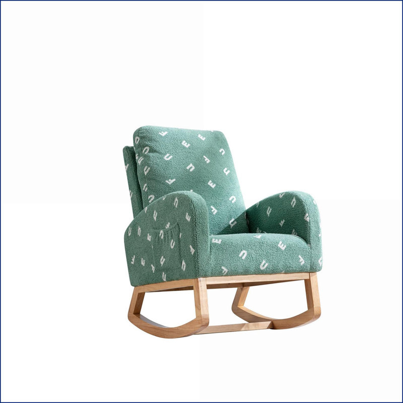 Chaise berçante pour chambre de bébé, chaise berçante moderne Mid-Century l 26,8 po avec poche latérale, Boucle verte | Boucle | Mousse