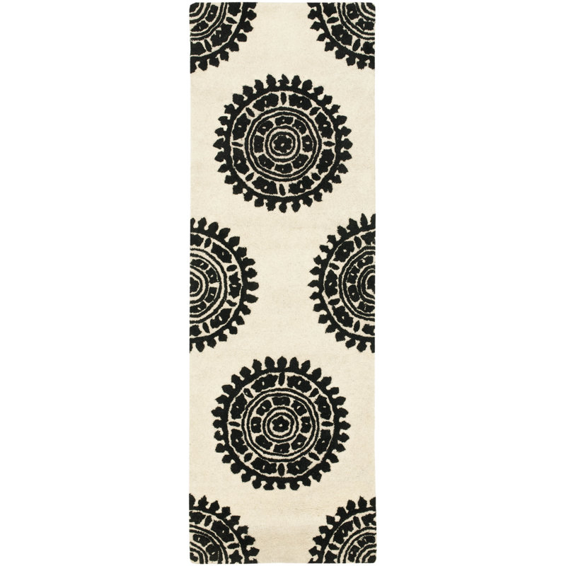 Tapis floral en laine et en viscose touffeté à la main Candelo, Tapis de couloir 2 pi 6 po x 8 pi