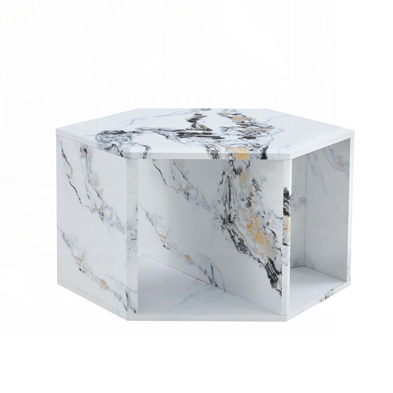 Table basse en bois avec tablette, Blanc, Blanc, H 14 po x L 25 po x l 21,6 po