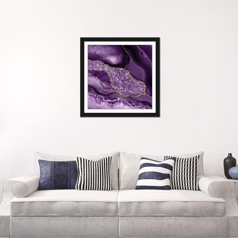 Agate Glitter Ocean Texture III, 24" H x 24" W x 1" D, White, Black Open Corner Framed Paper