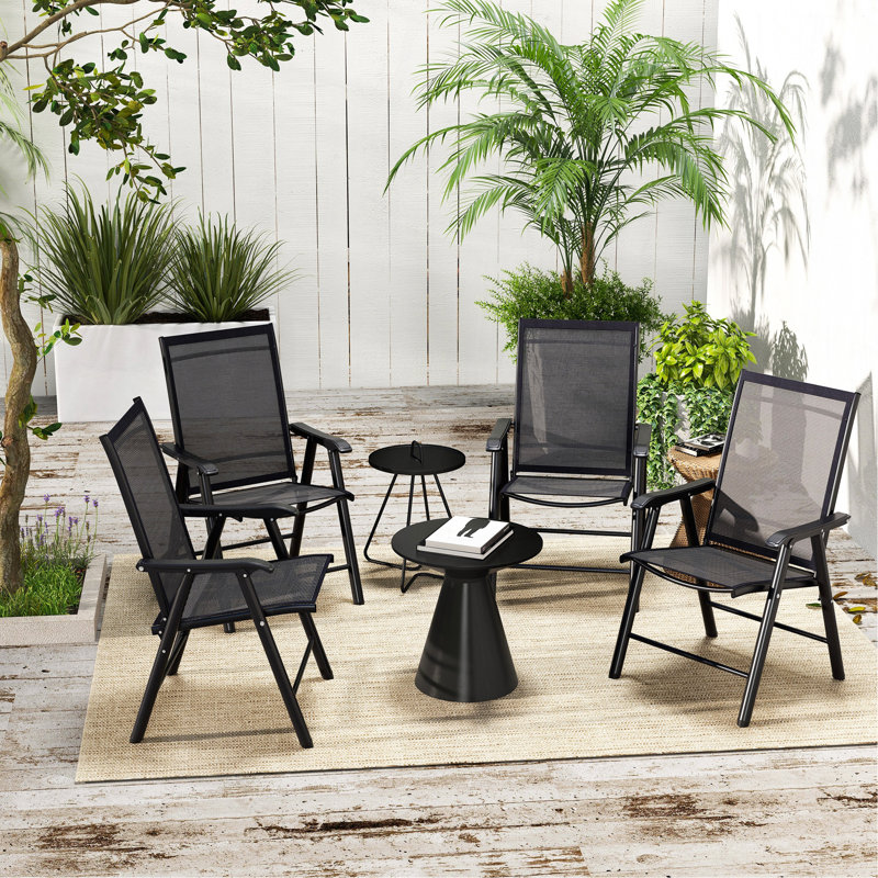 Ensemble de 4 chaises de patio pliantes, de chaises de patio extérieures empilables avec accoudoirs pour la pelouse, le camping, la salle à manger, la plage, la structure en métal, sans assemblage, noir