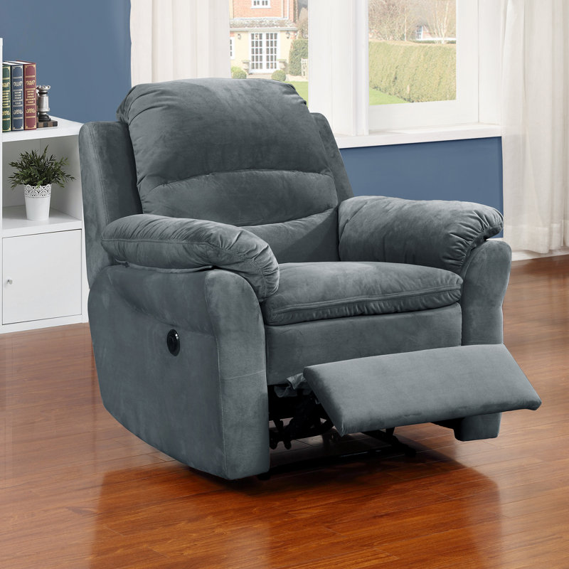 Leroux Upholstered Power Recliner, Dark Gray Polyester