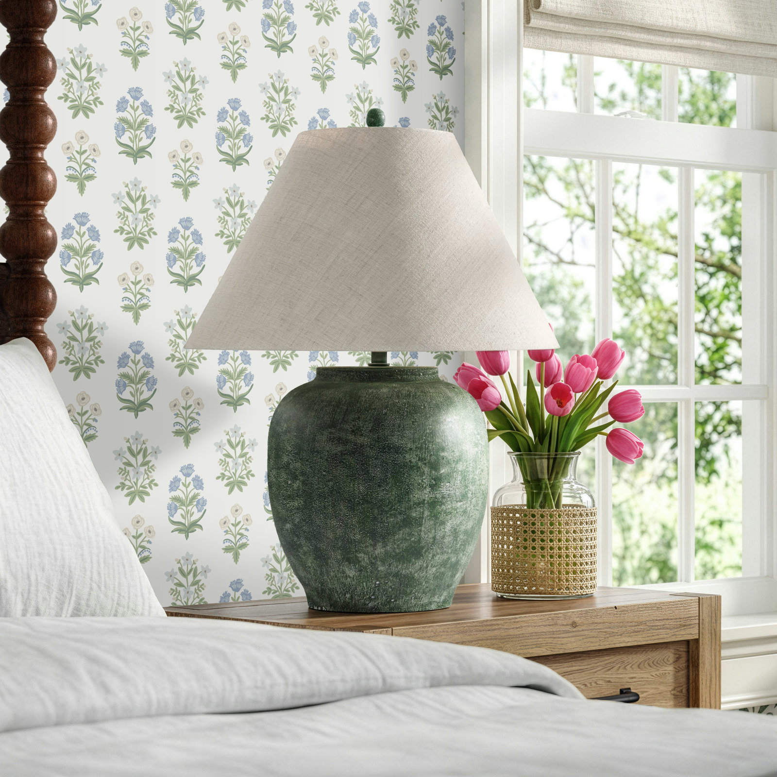 Concrete Table Lamp, Wheat, Green