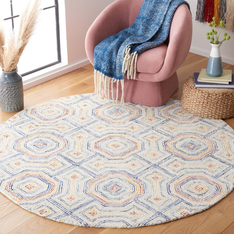 Deyoung Hand Tufted Wool Geometric Rug, Round 6'