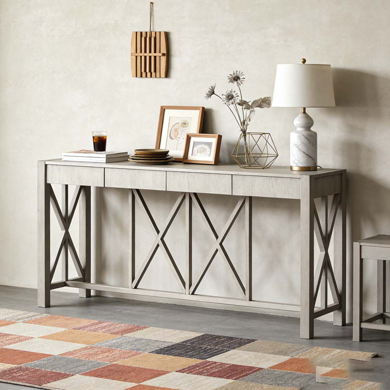 Console 60 po avec 4 tiroirs spacieux, Gris 1
