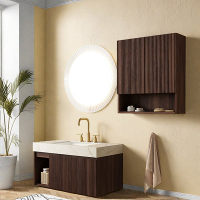 Meuble-lavabo (doit inclure le meuble-lavabo et le lavabo), rangement moderne en noyer 36 + 26