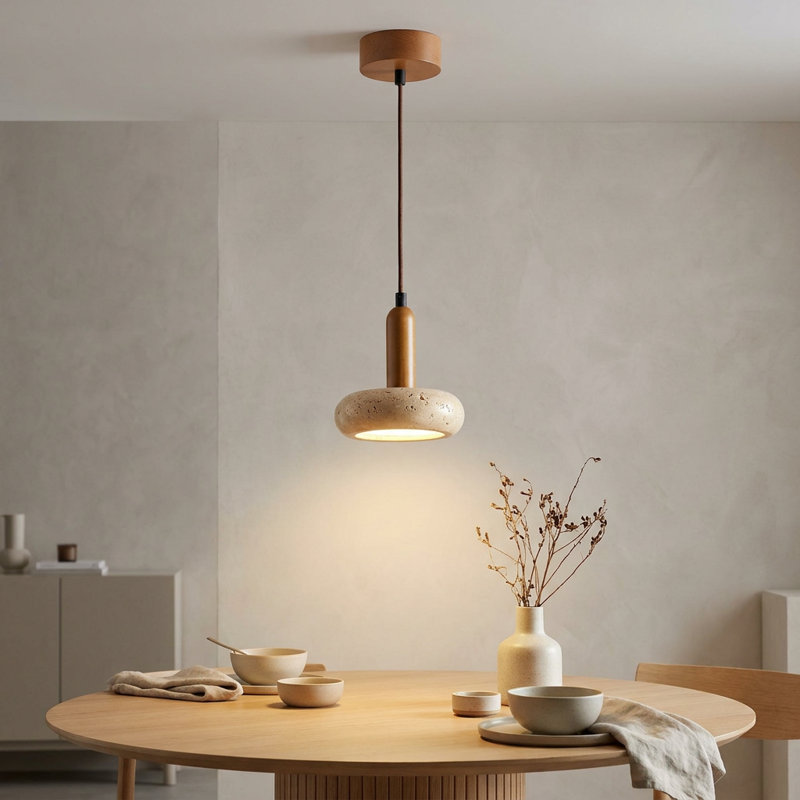 Travertine & Wood LED Mini Pendant Light