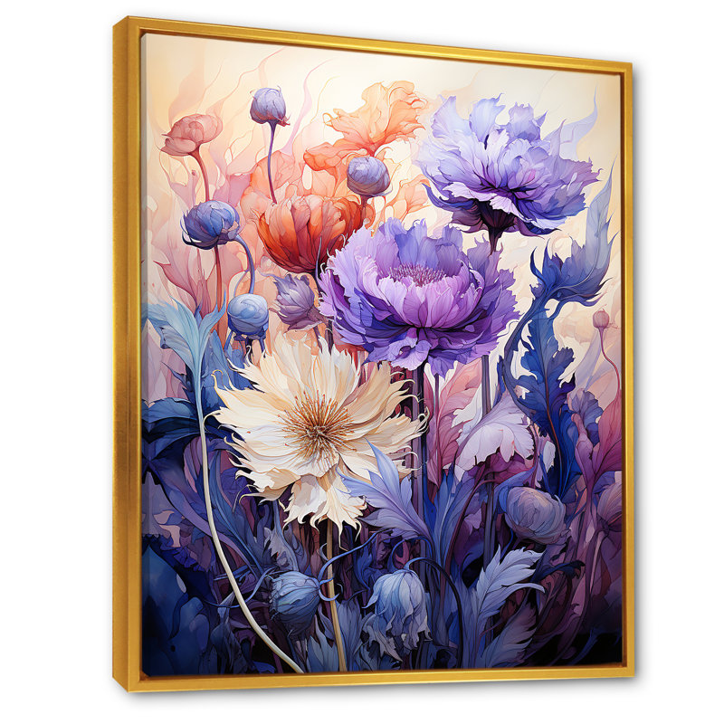 «Cornflowers Purple Tones Expression I», reproduction d'art sur toile, H 20 po x l 12 po x P 1 po, Cadre flottant doré